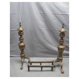 Ornate Brass Base Andirons