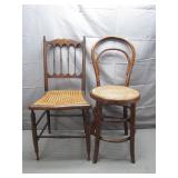 2 Antique Cane Seat Wood Chairs