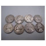 Lot of 8 1940 WWII Silver Jefferson Nickels