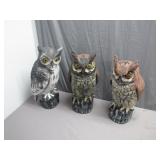 3 Plastic Owl Decoys