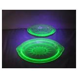 Beautifully Etched Uranium Glass Dishes