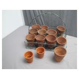 Rustic Wire Basket w/ Small Clay Pots