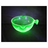 D&B Co., Uranium Glass Pitcher Bowl, Dual Spouts