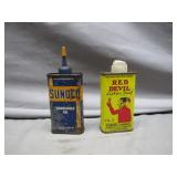Vintage Sunoco Oil & Red Lighter Devil Fluid Cans