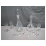 Assorted glass & Crystal decanters and glasses