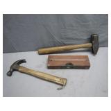 Vintage Stanley Level & 2 Hammers