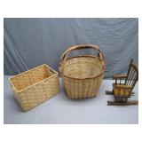 Pair of Handwoven Baskets w/ Doll Chair