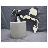 Cow Yard Sign w/ Vintage Crock Jug
