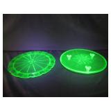 2 Uranium Glass Footed Cake Dishes