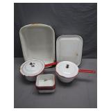 White & Red Enamelware Lot