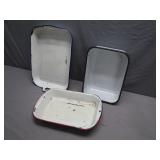 3 white vintage enamel baking pans