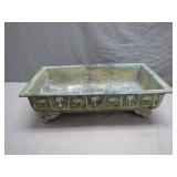 solid copper shallow flower pot with flower print