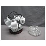 Classy set of coffee mugs w/plates & crystal bowl