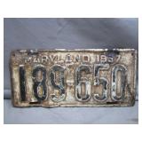 1937 Maryland License Plate