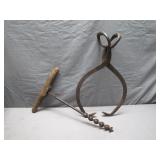 vintage Hand Auger and Ice Block Tongs