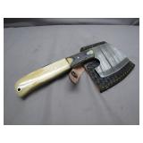 Damascus Steel Hatchet w/ Leather Sheath