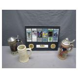 Collectible Steins w/ Football Memorabilia