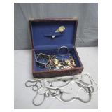 Cherry Wood Jewelry Box w/ Nice Costume Jewelry