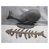 Cast Iron Fish Coat Rack & Whale Door Stop