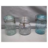 3 Unique Vintage Atlas EZ Glass Lid Mason Jar