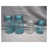 4 Vintage Glass Ball Mason Jars w/ Glass Lids