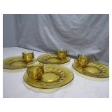 Amber Glass Snack Set With 4 Cups and Plates
