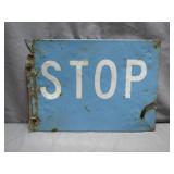 Blue Railroad STOP Sign with Character