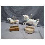 2 Ceramic Music Box Carousel Horses