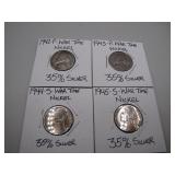 4 WWII Jefferson Silver Nickels