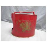 Red Handled Metal Coal Scuttle with Floral Design