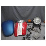 Motorcycle Parts Lot with Headlight, Tank, and...
