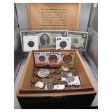 Cigar Box of Vntg. US Coins & Currency (Some...