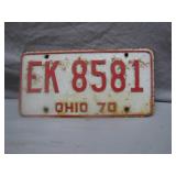 1970 Ohio License Plate EK 8581