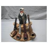 Captain-Themed Wooden Pipe Holder With Pipes