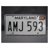 1986 Maryland License Plate AMJ 593
