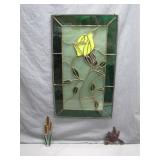 Stained Glass Yellow Rose Panel Set