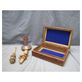 Carved Wood Box With Assorted Collectibles