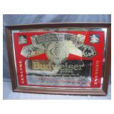 Framed Budweiser Mirror Sign with Red Accents