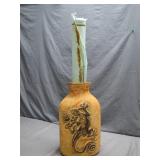 Terracotta Vase with Gecko and Fabric Art