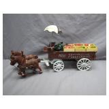 Cast Iron Horse and Fruit Wagon Figurine