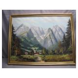 Landscape Painting of Alpine Village