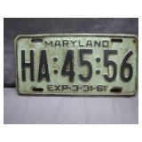 1961 Maryland License Plate