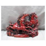 Carved Resin Horse Figurine in Red Finish
