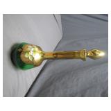 Gold-Topped Green Glass Decanter with Stopper