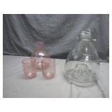 Unique Glass Serving Set With Pink Accents