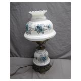 Hand-Painted Floral Table Lamp with Metal Base