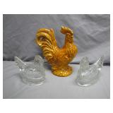 Ceramic Rooster & Glass Hen Pair Decor