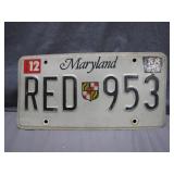 1988 Maryland License Plate ï¿½RED 953ï¿½