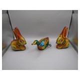 3 Early Tin Toys: Lehmann Hoppy Bunnies & Duck