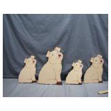 4 Hand-Painted Wooden Pig Figures